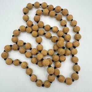 Antique 46” strand beige cream 12mm carved celluloid beads hand knotted necklace